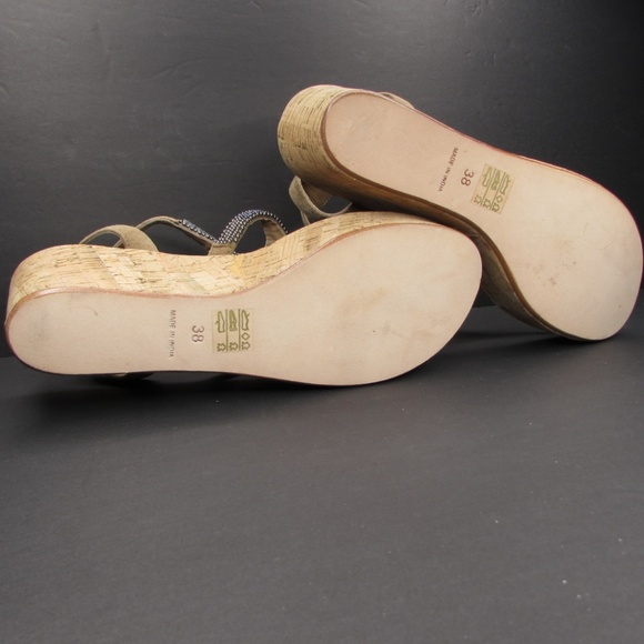 Anthropologie Beaded Cork Platform Wedge Thong Sandals 38 - Picture 7 of 8